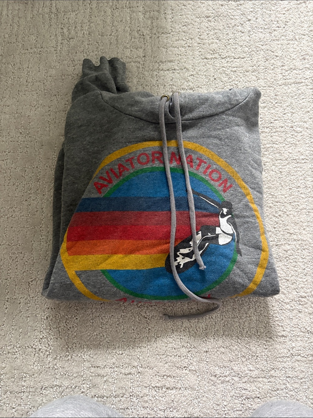 Aviator Nation Grey Pullover Hoodie with Rainbow Logo